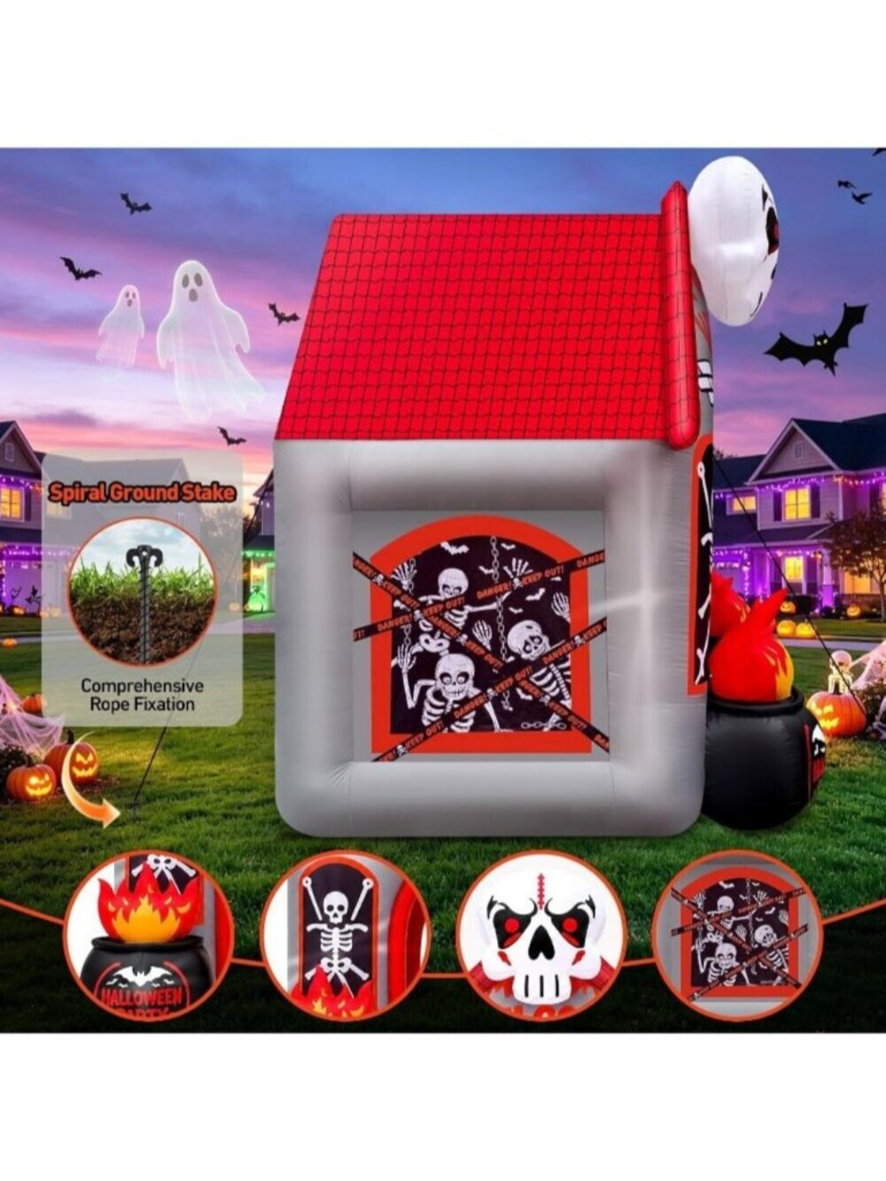 12FT Halloween Skeleton Arch Inflatables Archway Ghost Red Black Skeleton House - Picture 4 of 7